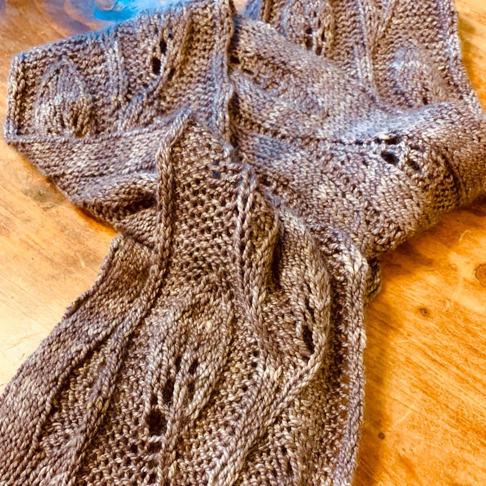 Leaf Pattern Scarf Handknitted